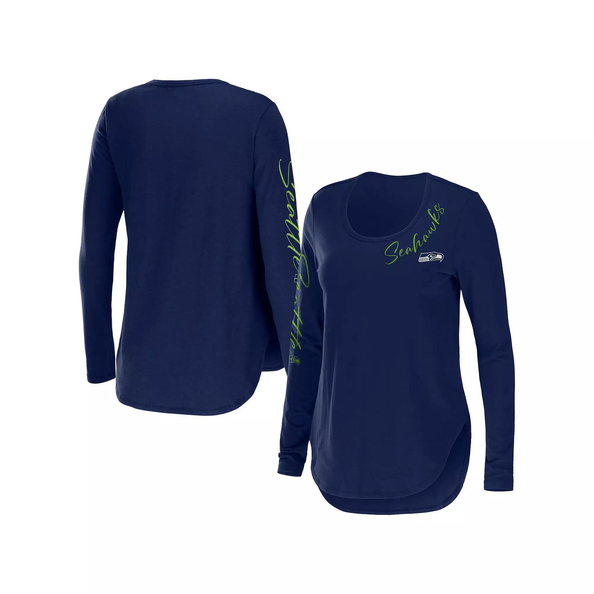 Women's WEAR by Erin Andrews College Navy Seattle Seahawks Team Scoop Neck T-Shirt,  Product Image