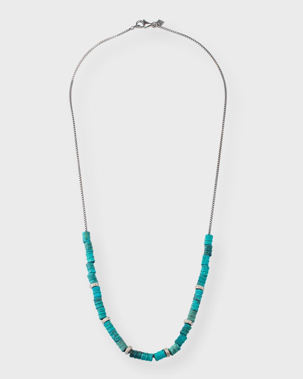 Men's Artifact Teal Patina Cylinder Beaded Necklace with Diamonds Product Image