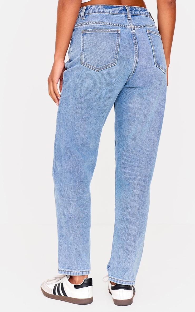 PRETTYLITTLETHING Mid Blue Wash High Waist Mom Jeans Product Image