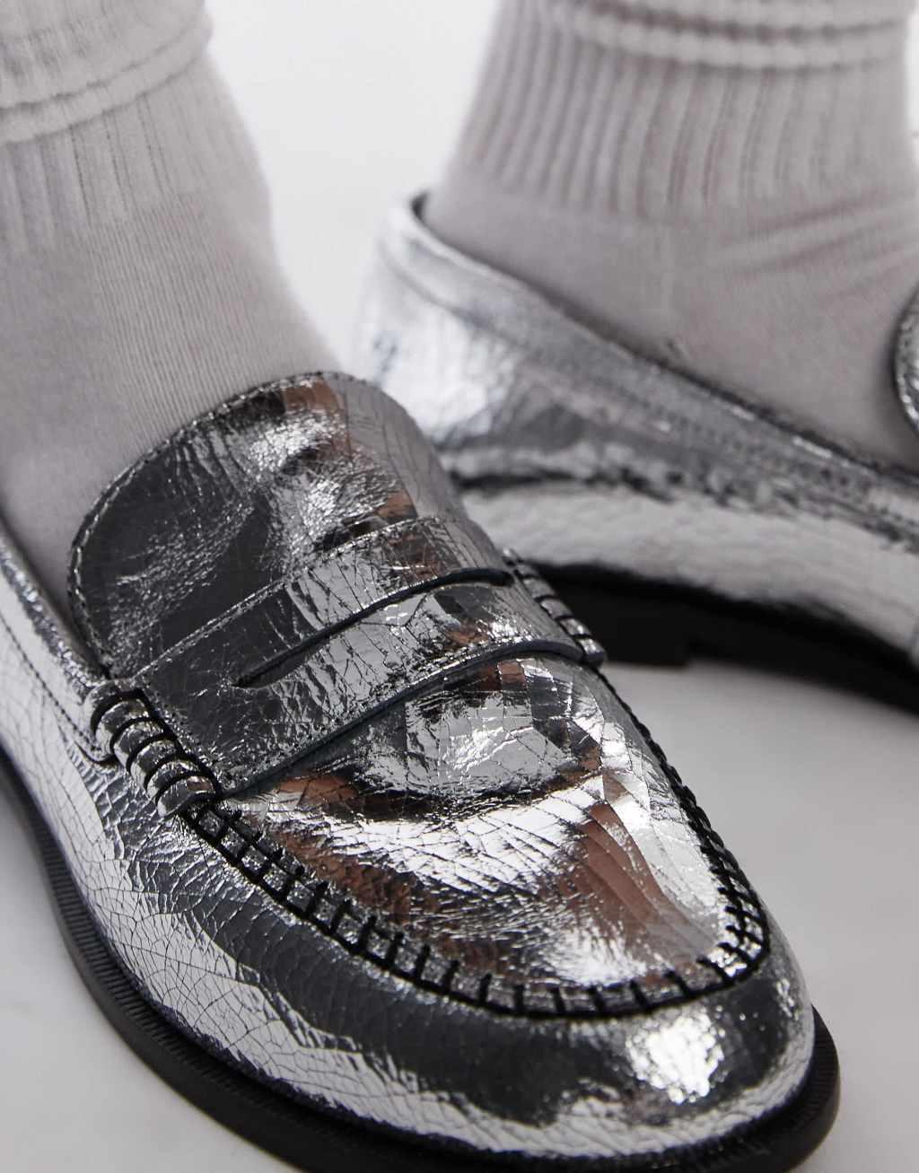 Free People blanket stitch metallic loafers in silver Product Image