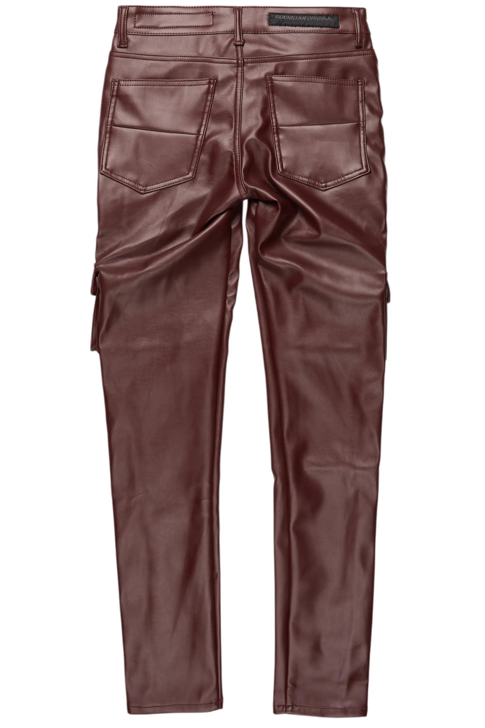 Kap Burgundy Skinny Faux Leather Fit Jean Male Product Image