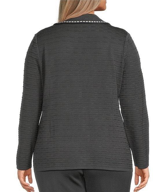 Ming Wang Plus Size Textured Knit Contrast Trim Notch Lapel Long Sleeve Jacket Product Image