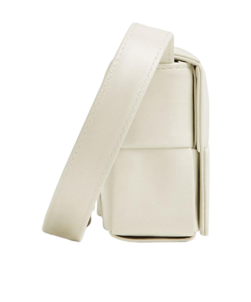 BOTTEGA VENETA Mini Cassette Intrecciato Crossbody Bag In White Product Image