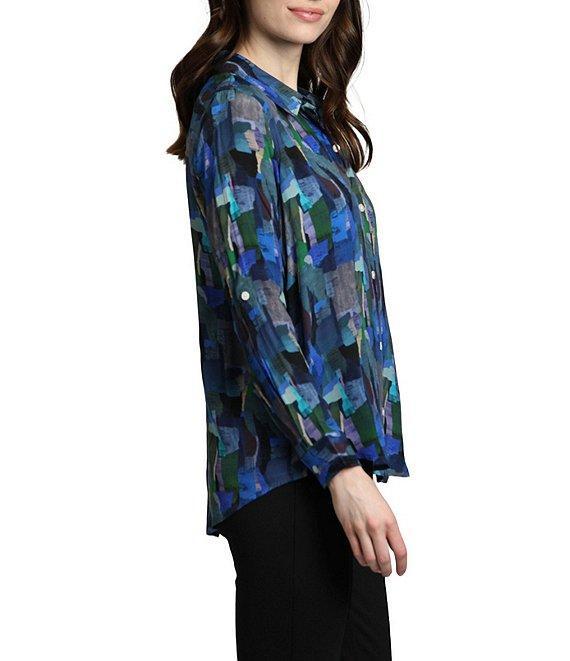 APNY Color Brushstrokes Collared Long Sleeve Button Up Top Product Image