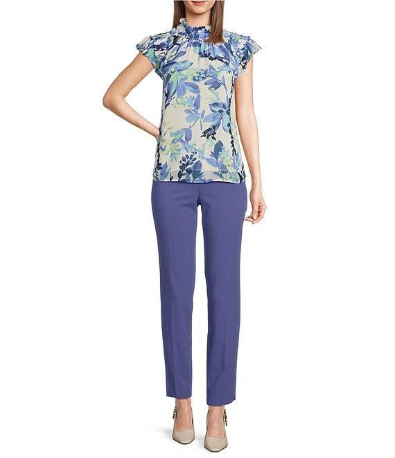 Calvin Klein Printed Chiffon Mock Neck Ruffle Detail Top Product Image