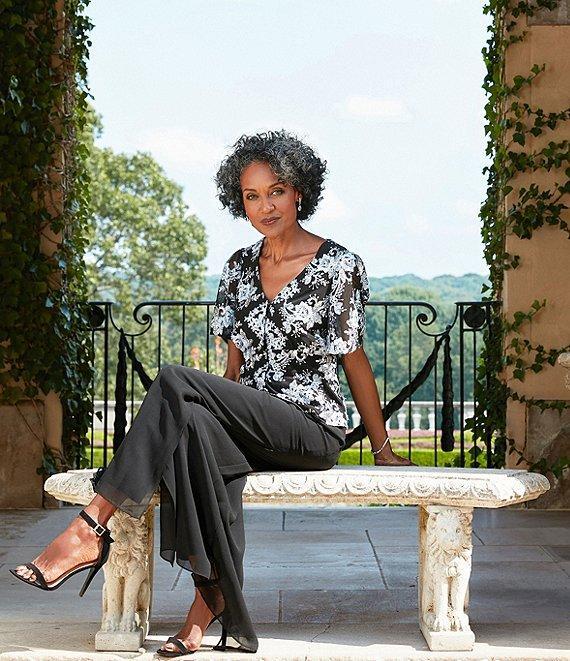 Alex Evenings Georgette Chiffon Wide Leg Mid Rise Flowy Pants Product Image