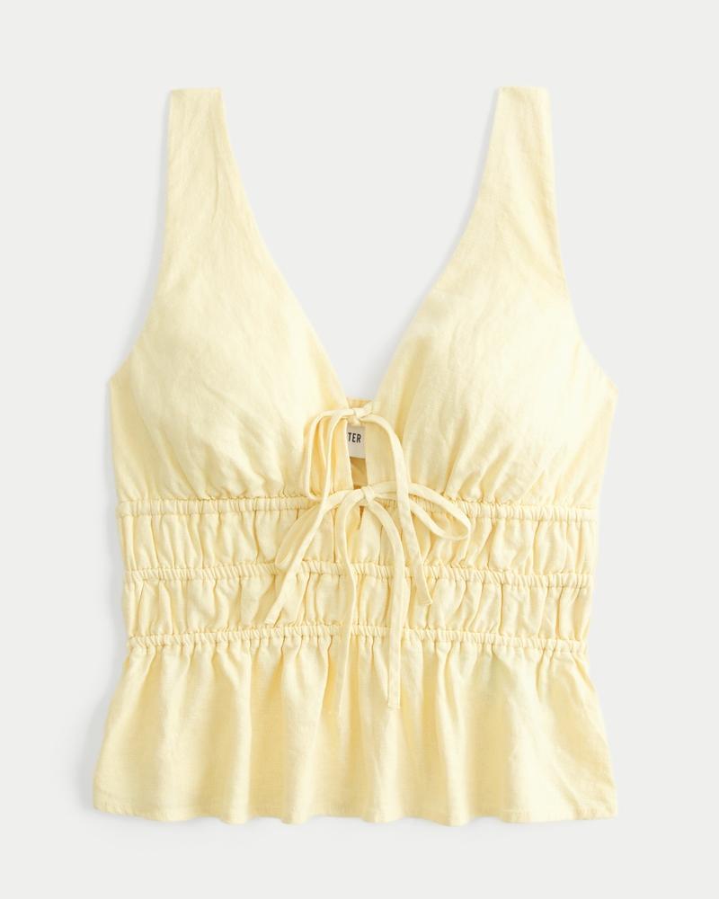 Linen-Blend Tie-Front Peplum Top Product Image