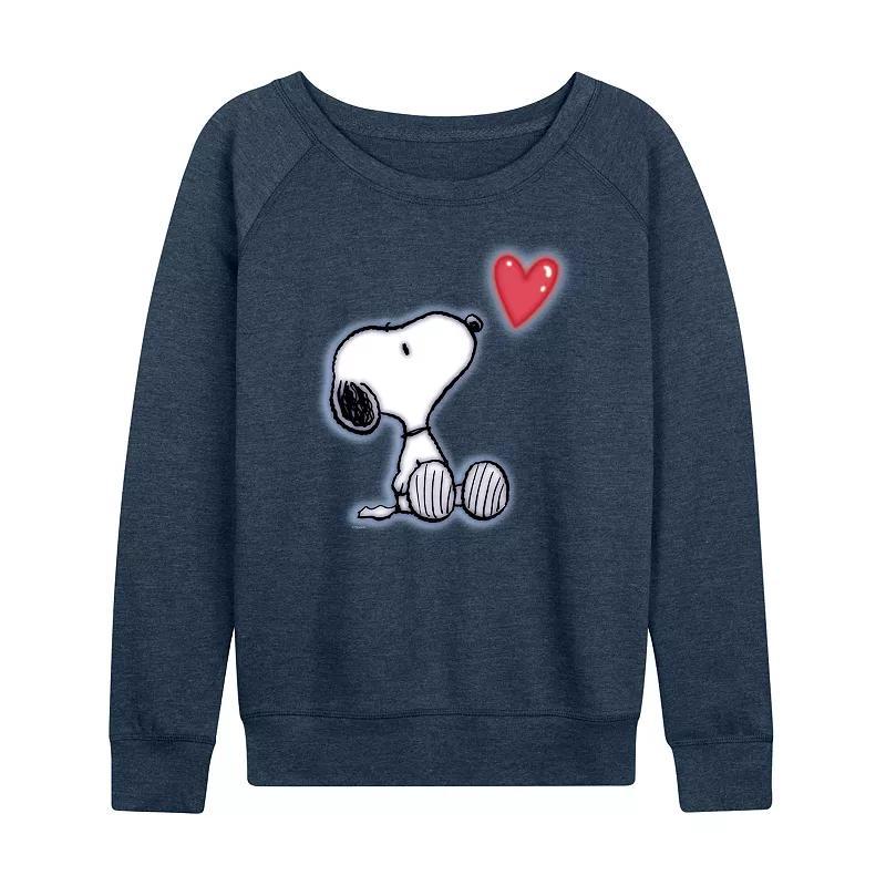 Women's Peanuts Snoopy Heart French Terry Long Sleeve Tee, Girl's, Size: XXL, Grey Indigo Blue Product Image