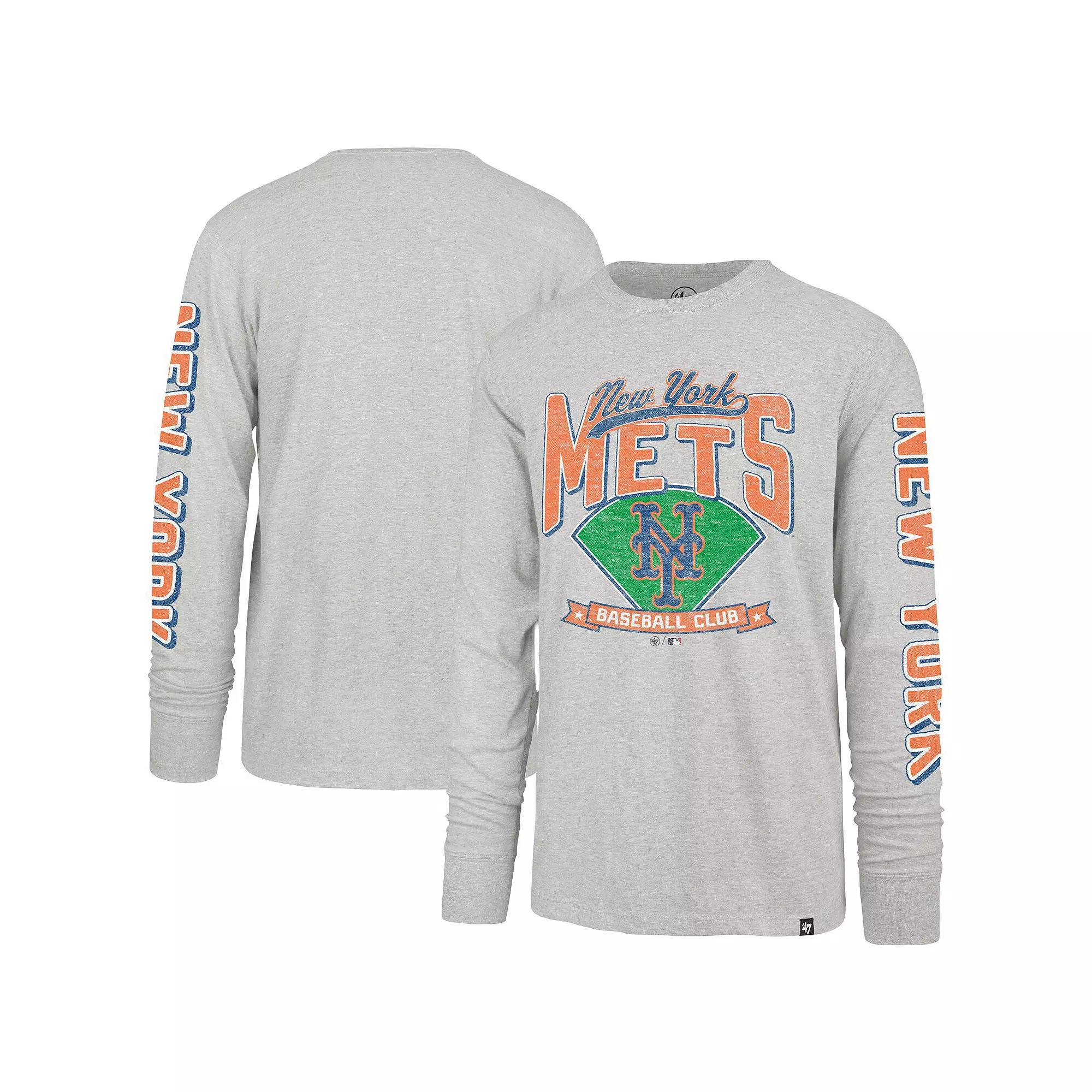 Men's '47 Gray New York Mets Fair Ball Franklin Long Sleeve T-Shirt,  Product Image