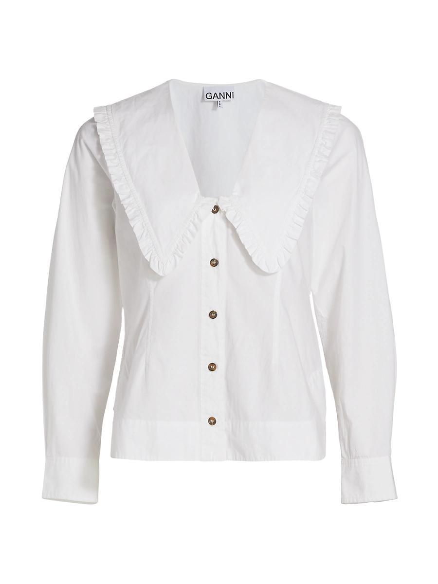 Womens Wide Ruffle-Trimmed Collar Cotton Poplin Shirt Product Image