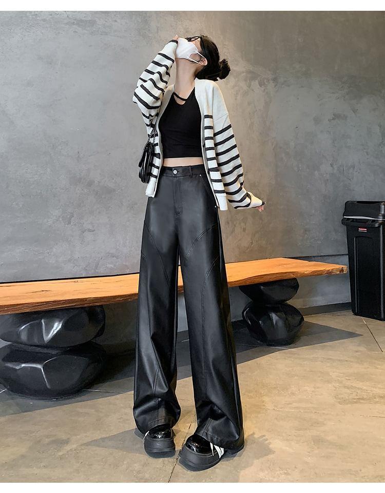 High Rise Faux Leather Wide Leg Pants Product Image