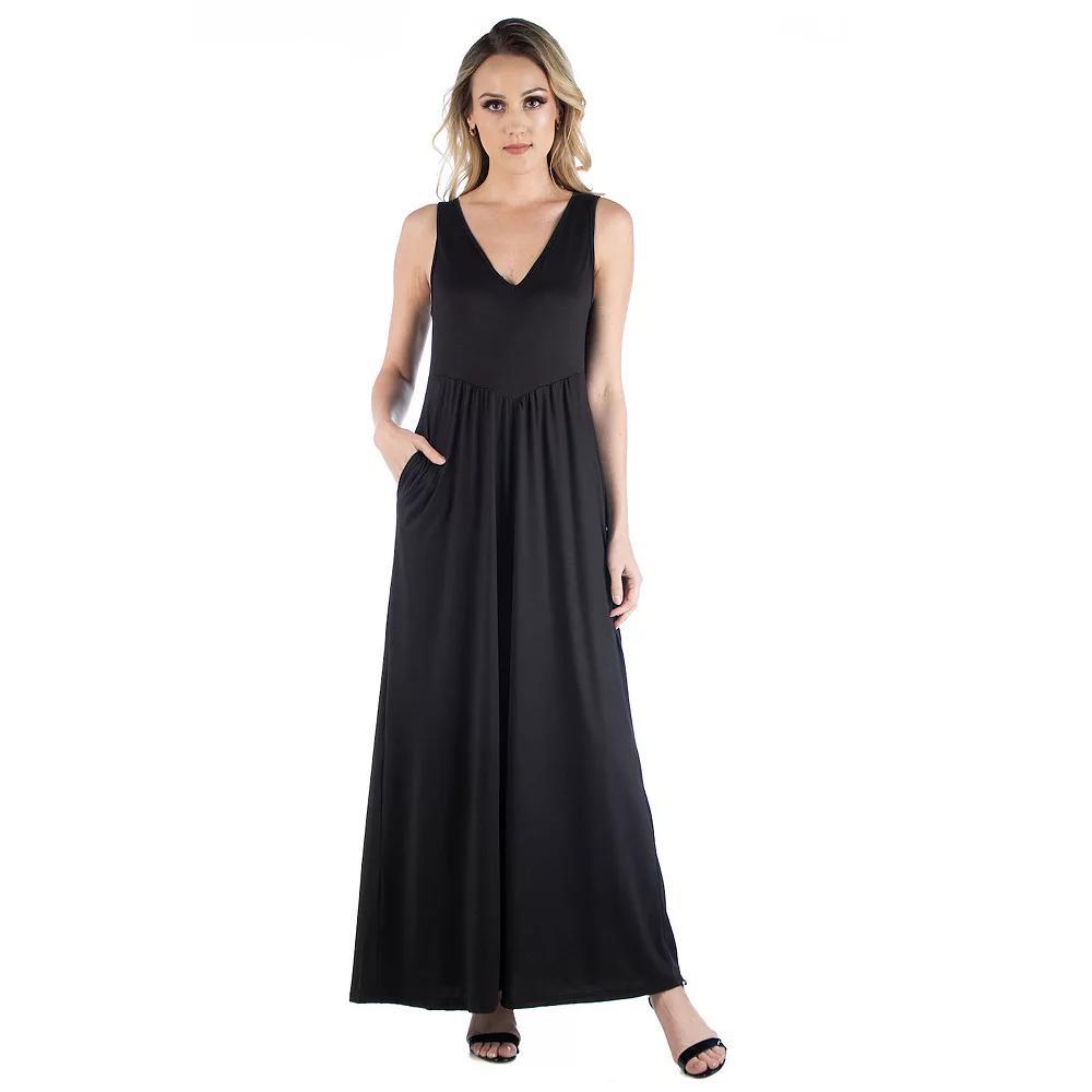 Women's 24seven Comfort Apparel Sleeveless V-Neck Tank Top Maxi Dress, Size: Medium, Black Product Image