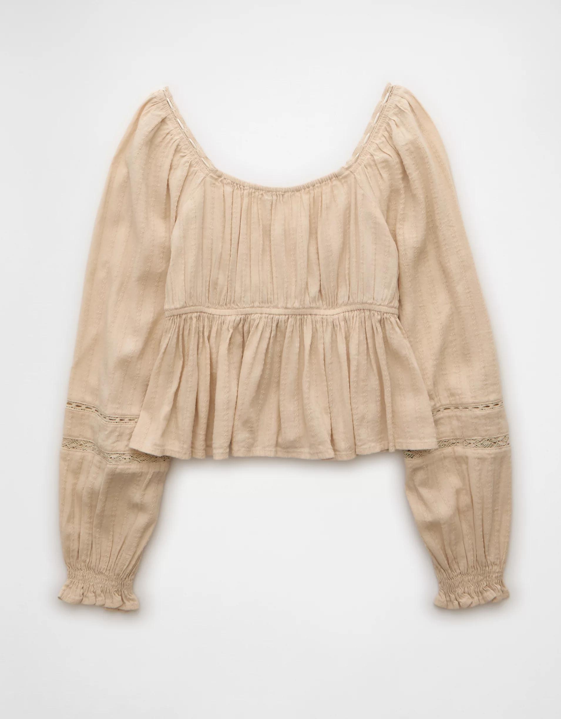 AE Long-Sleeve Babydoll Blouse Product Image