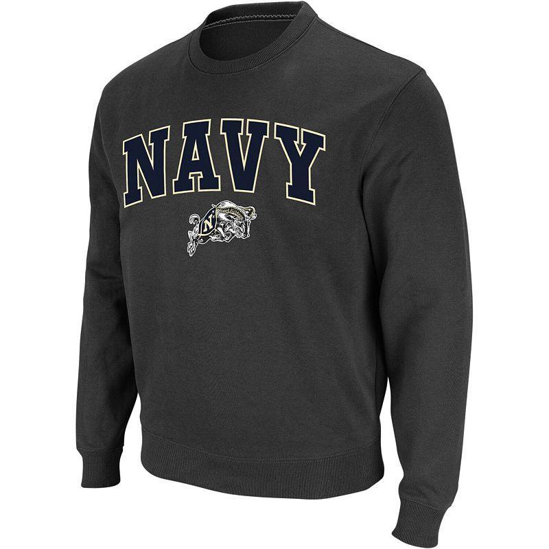Men's Colosseum Charcoal Navy Midshipmen Arch & Logo Crew Neck Sweatshirt,  Product Image