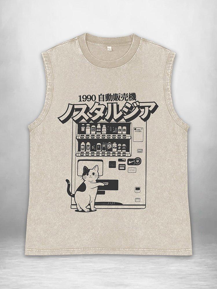 Vintage Vending Machine Cat Graphics Acid Washed Tank Product Image