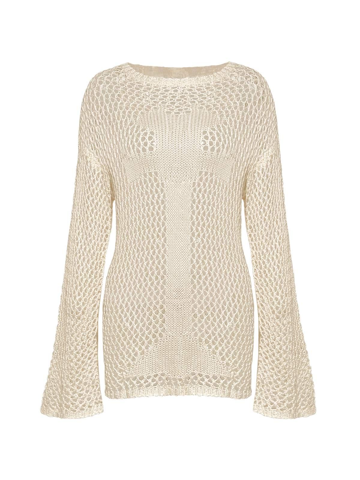 Cross Pattern Crochet Hollow Long Sleeve Knit Top Product Image