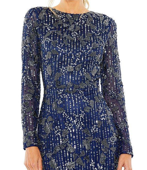 Mac Duggal Long Sleeve Crew Neck Embellished Midi Dress Product Image