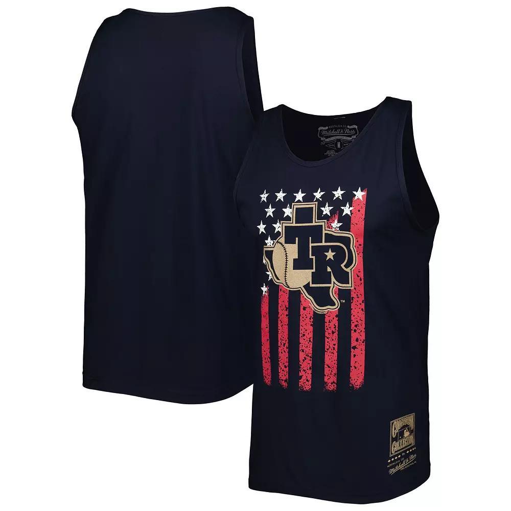 Men's Mitchell & Ness Navy Texas Rangers Cooperstown Collection Stars and Stripes Tank Top,  Product Image