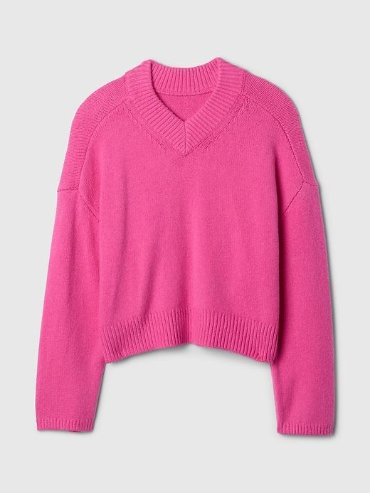 CashSoft Cropped High V-Neck Sweater Product Image