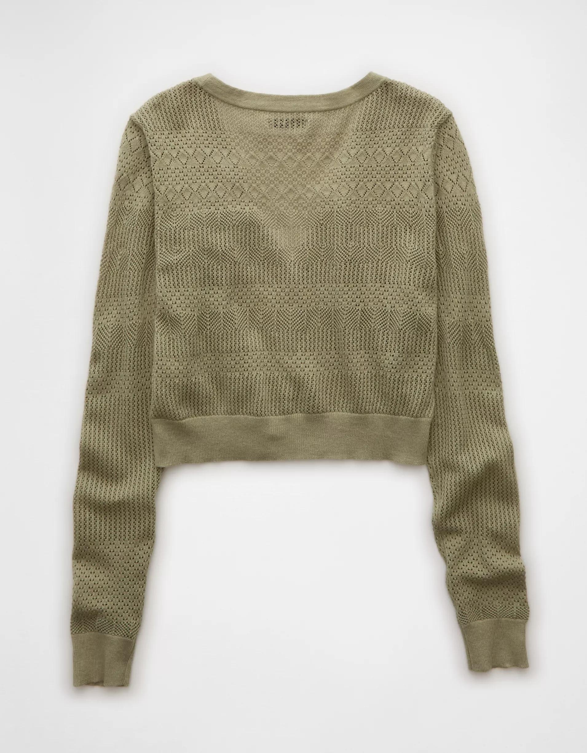 AE Pointelle V-Neck Cardigan Product Image