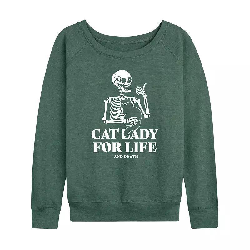 Women's Cat Lady For Life Skeleton French Terry Long Sleeve Tee, Size: XL, Grey Green Product Image