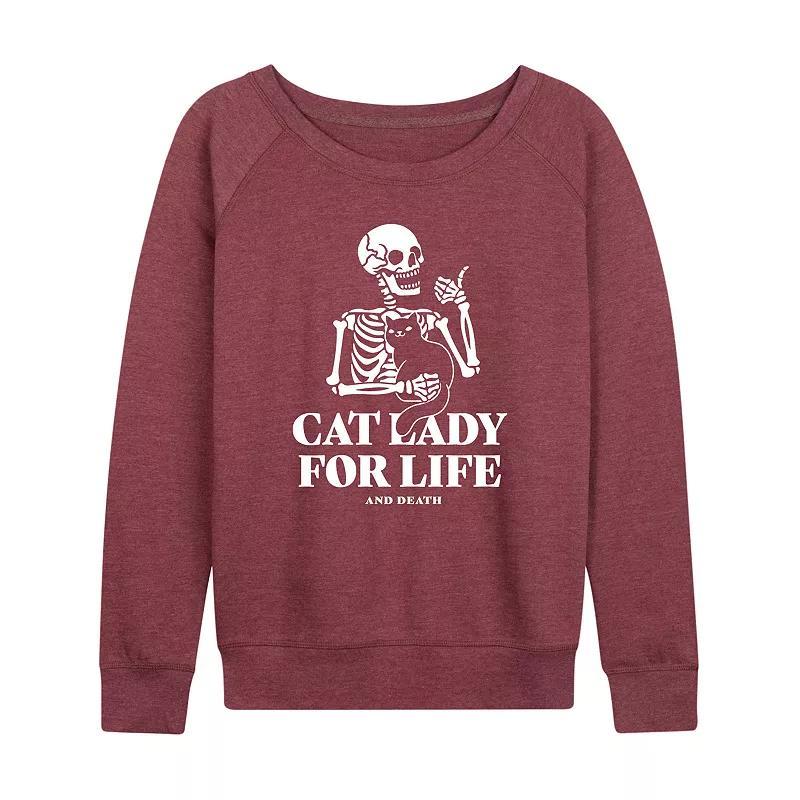 Women's Cat Lady For Life Skeleton French Terry Long Sleeve Tee, Size: XL, Grey Green Product Image