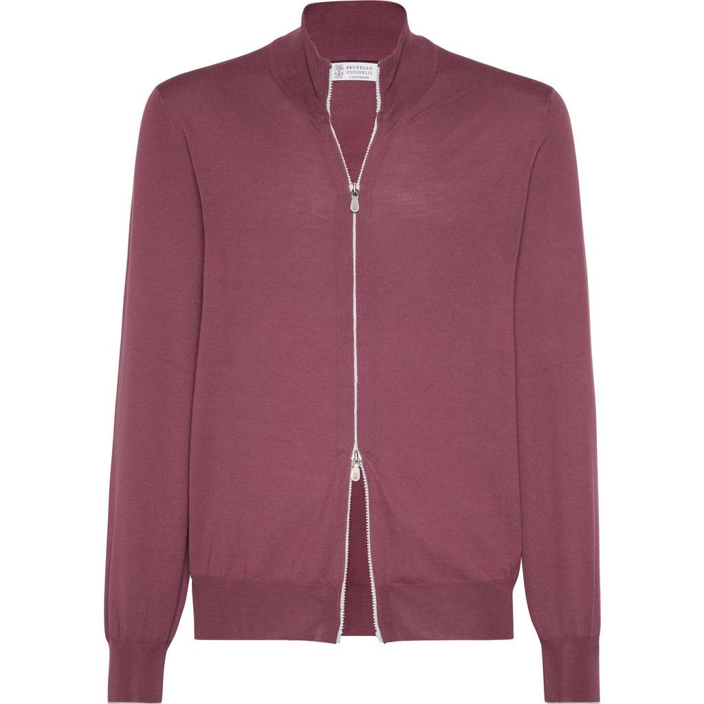 BRUNELLO CUCINELLI Virgin Wool And Cashmere Lightweight Cardigan In Grape Product Image