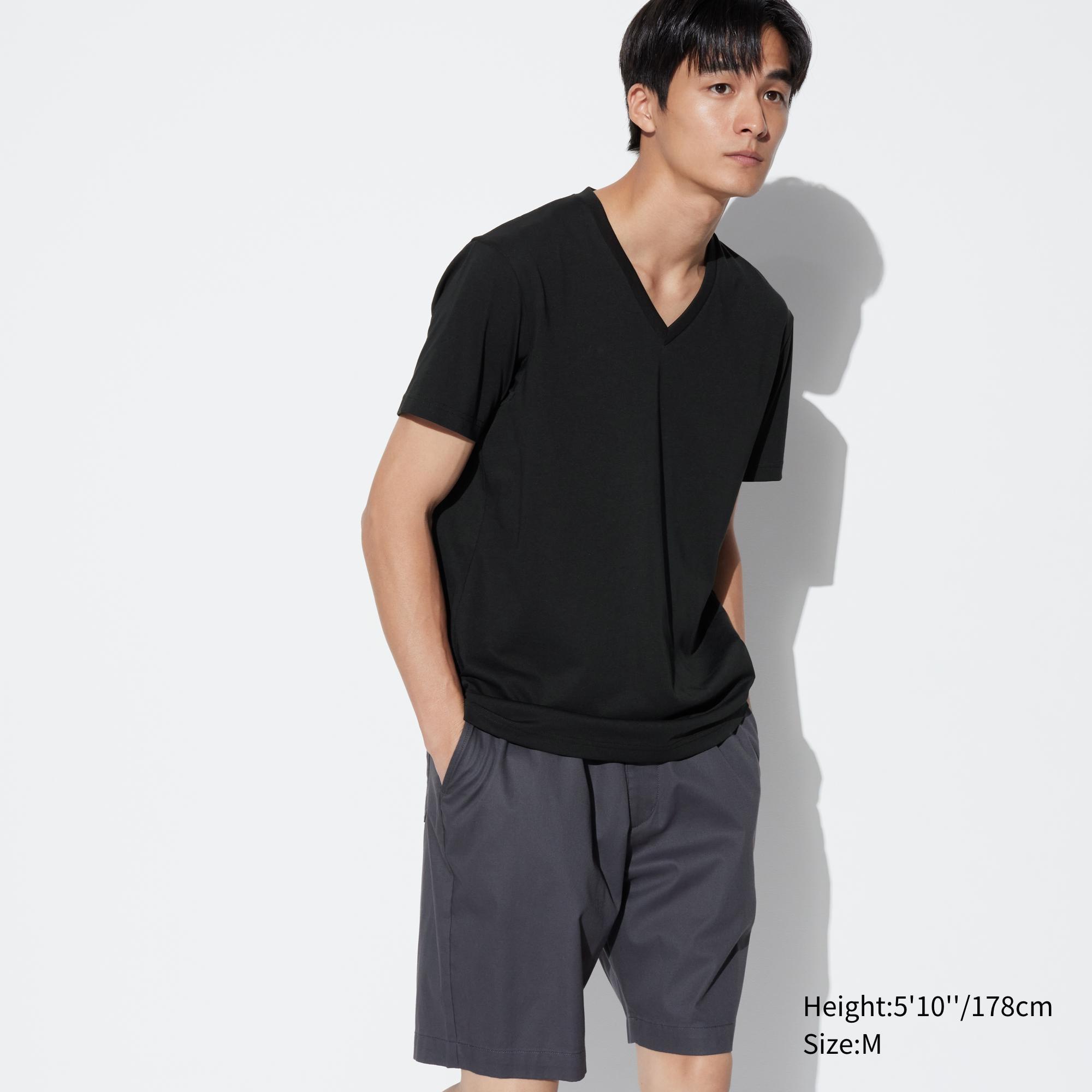 Mens Dry V-Neck Short-Sleeve Color T-Shirt with Quick-Drying Black Medium UNIQLO US Product Image