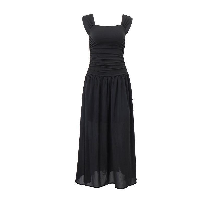 Sleeveless Square Neck Plain Maxi A-Line Dress Product Image