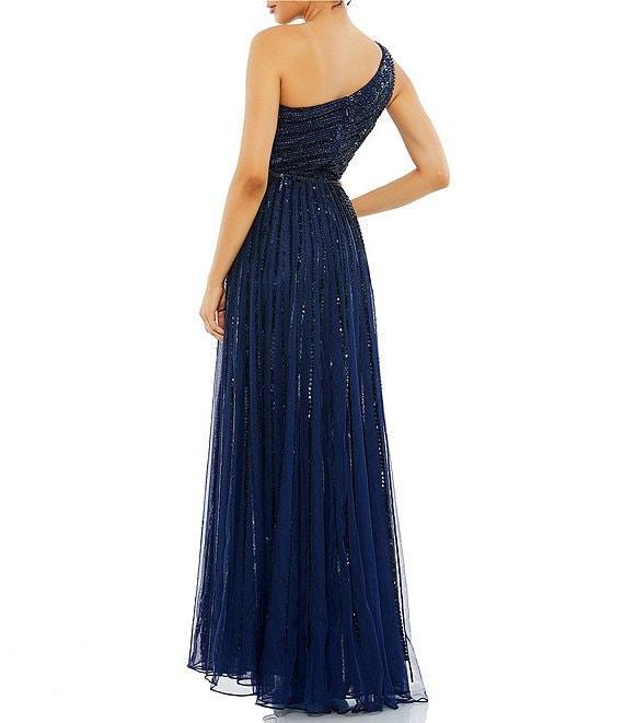 Mac Duggal Beaded One Shoulder Sleeveless Sequin A-Line Gown Product Image