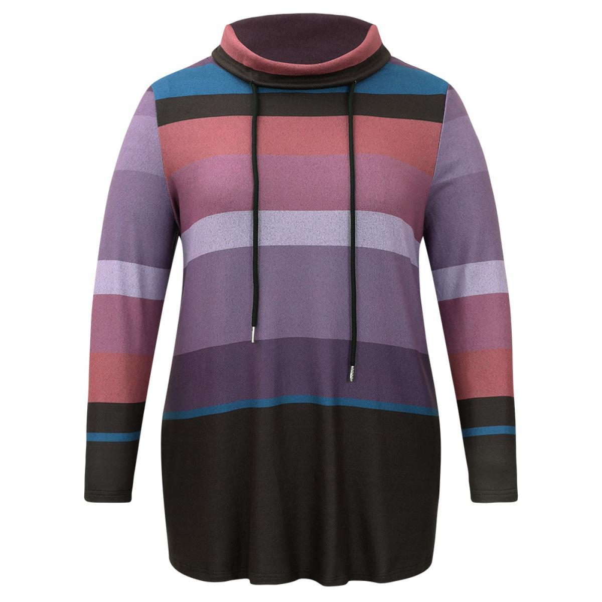 Plus Size Colorblock Contrast Mock Neck Drawstring Sweatshirt Women Multicolor Casual Contrast Mock Neck Dailywear Sweatshirts BloomChic 14-16/1X Product Image