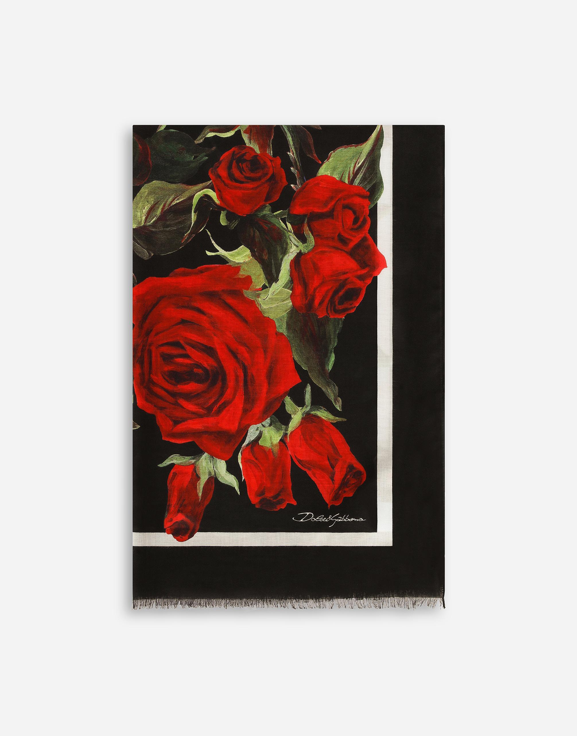 DOLCE & GABBANA Modal And Silk Scarf With All-over Rose Print In Multicolor Product Image