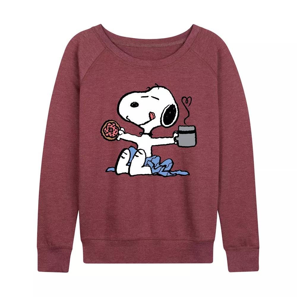 Women's Peanuts Donut Coffee Snoopy French Terry Long Sleeve Tee, Girl's,  Product Image