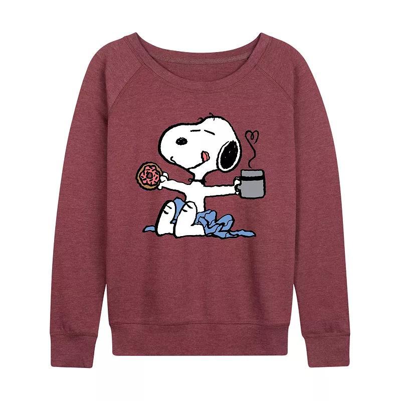 Womens Peanuts Donut Coffee Snoopy Lightweight French Terry Sweatshirt, Girls Grey Dark Red Product Image