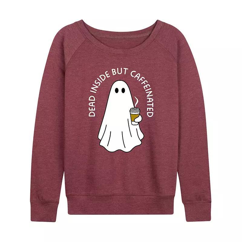 Women's Dead Inside But Caffeinated Ghost French Terry Long Sleeve Tee, Size: Small, Grey Dark Red Product Image