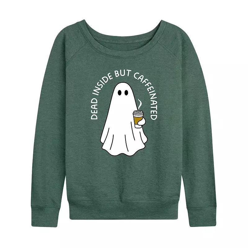 Women's Dead Inside But Caffeinated Ghost French Terry Long Sleeve Tee, Size: Small, Grey Dark Red Product Image