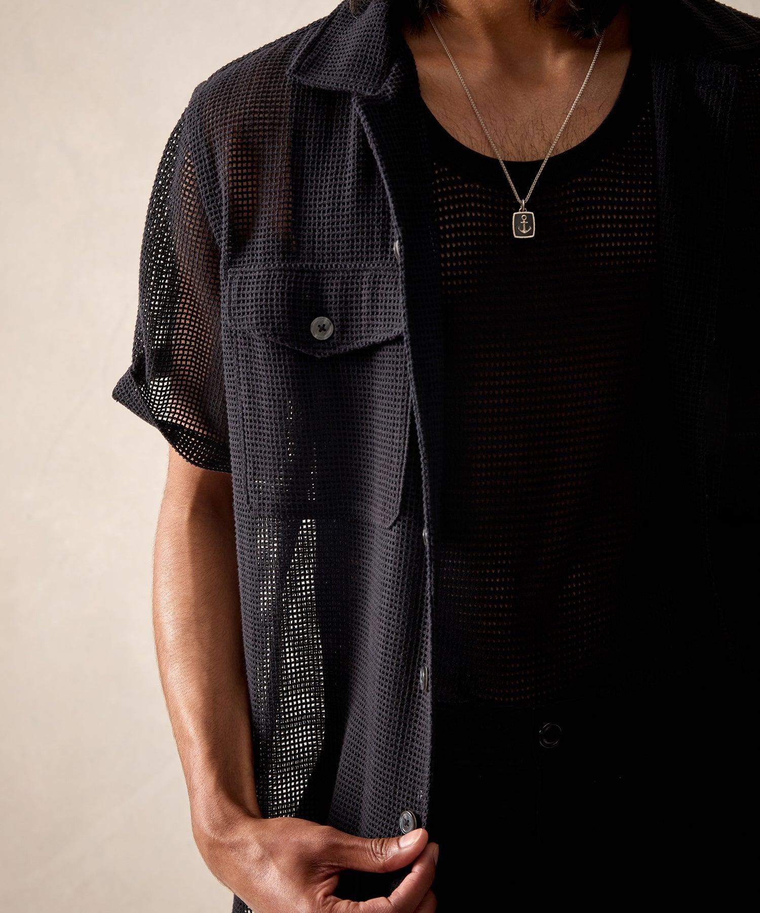 Mesh Panama Shirt in Black Product Image