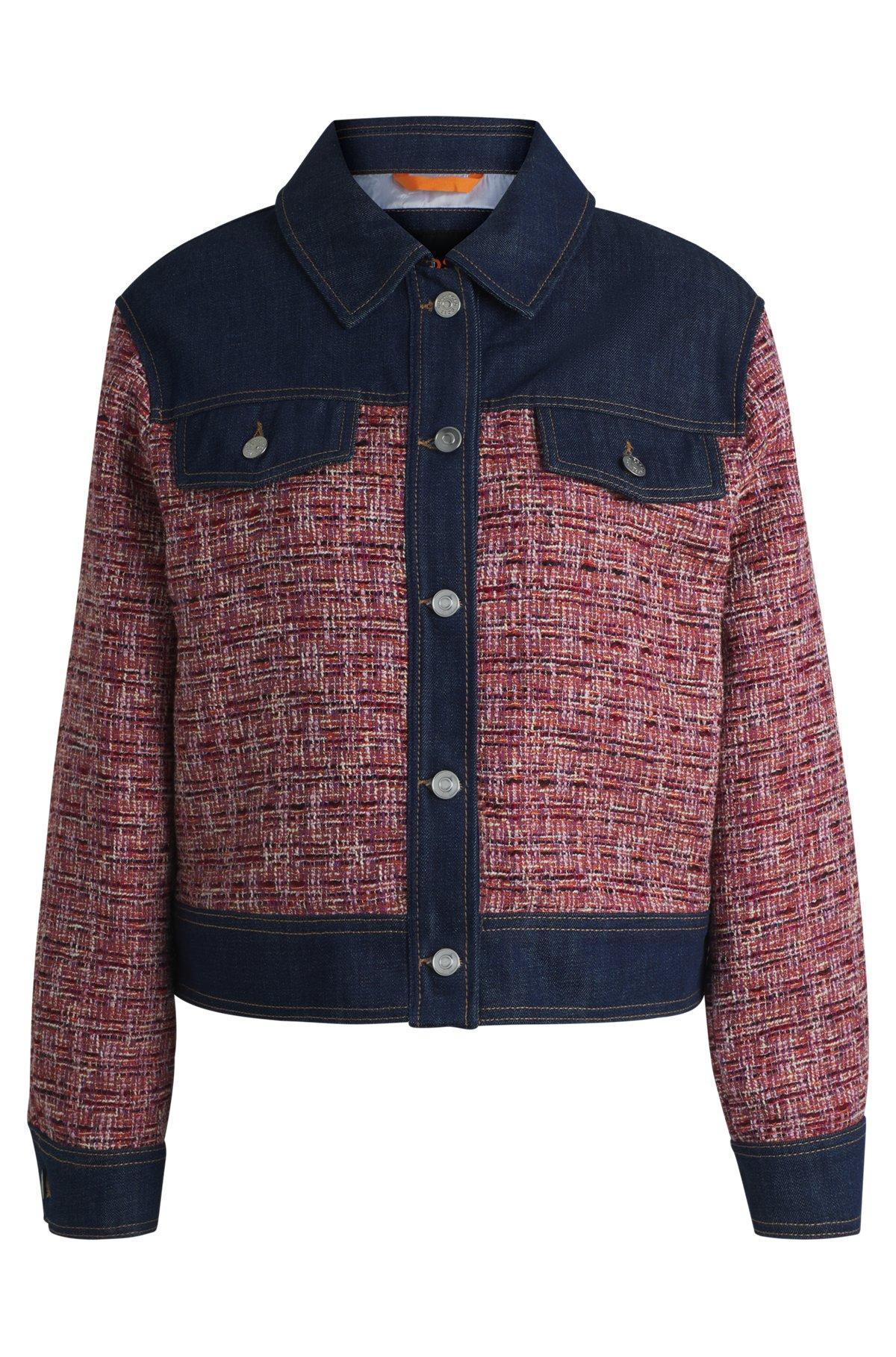 Multicolored-tweed jacket with denim trims Product Image