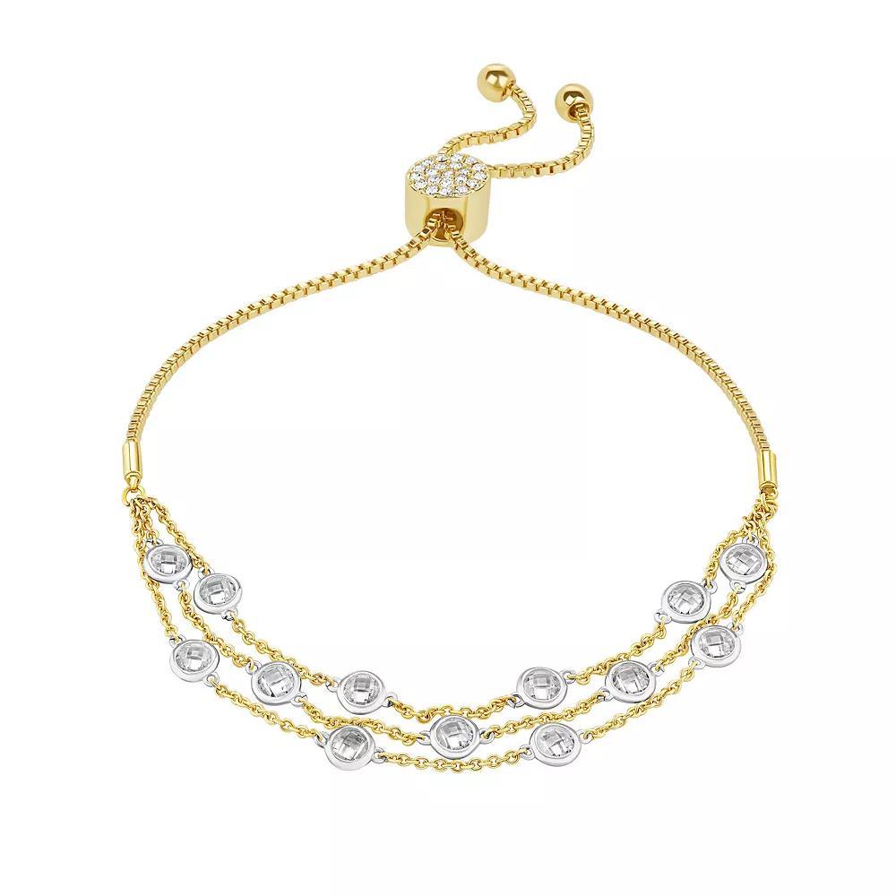 Brilliance Two-Tone Cubic Zirconia Triple-Layer Adjustable Station Bracelet, Women's, Size: 4-10" ADJ, Two Tone Product Image