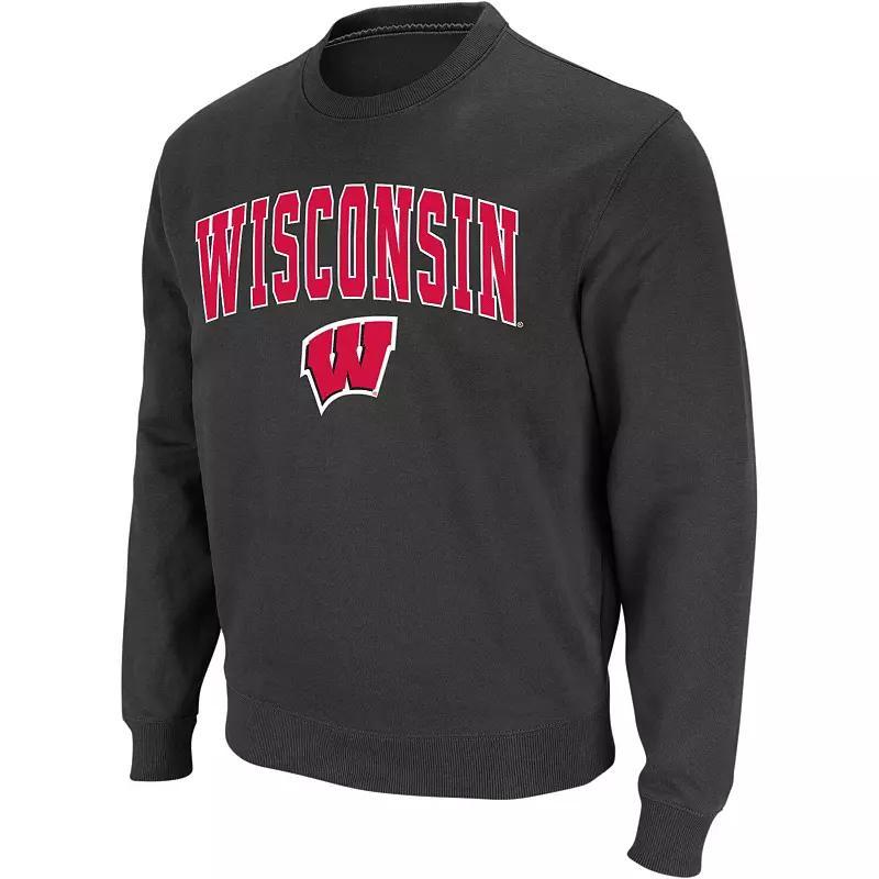Men's Colosseum Charcoal Wisconsin Badgers Arch & Logo Crew Neck Sweatshirt,  Product Image
