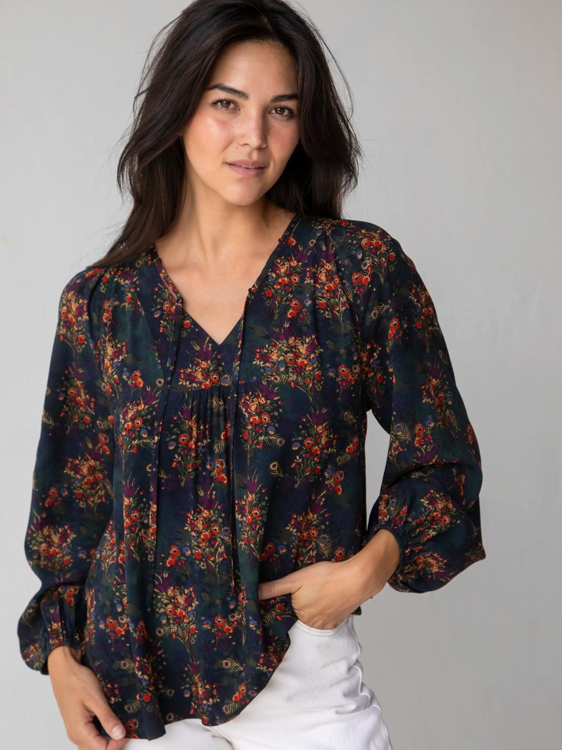 Rowan Top - Navy Red Feathers Product Image