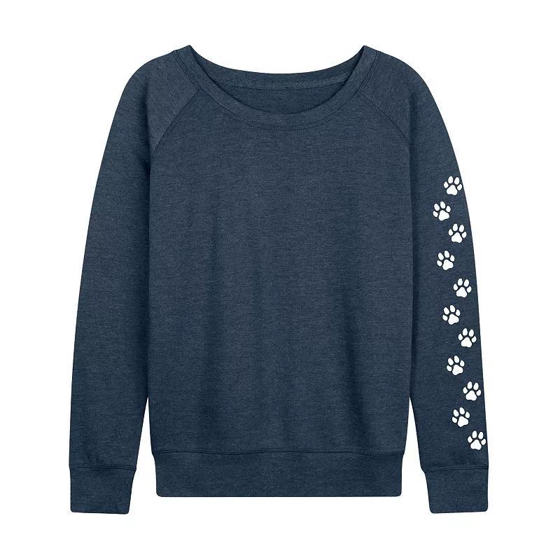 Women's Paw Prints Sleeve French Terry Long Sleeve Tee, Girl's, Size: XL, Grey Green Product Image