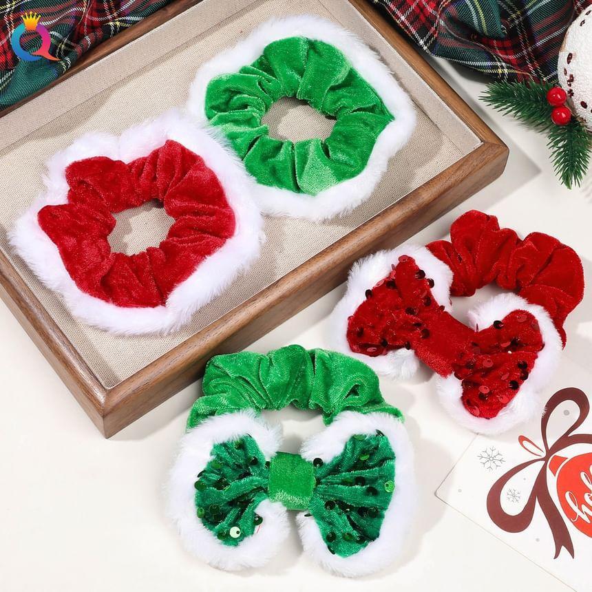 Christmas Velvet Bow Hair Scrunchie (Various Designs) Product Image