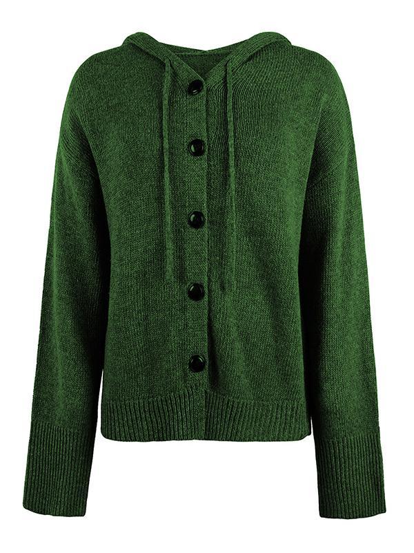 Wrap Buttoned Hooded Solid Color Cardigan Product Image