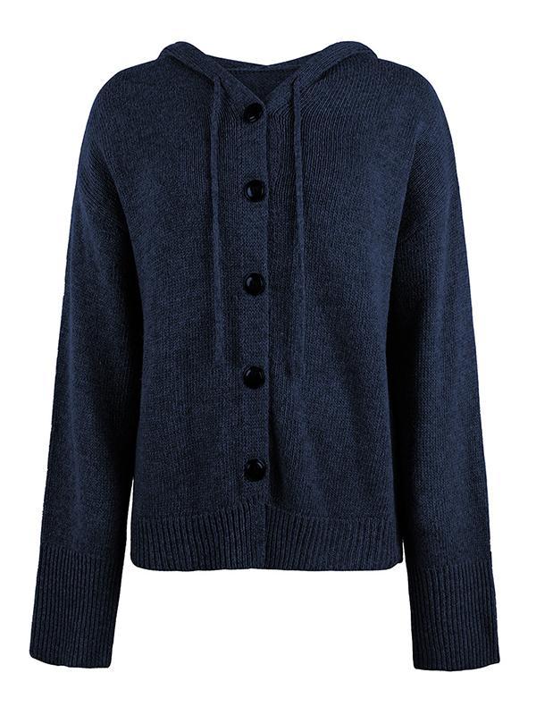 Wrap Buttoned Hooded Solid Color Cardigan Product Image