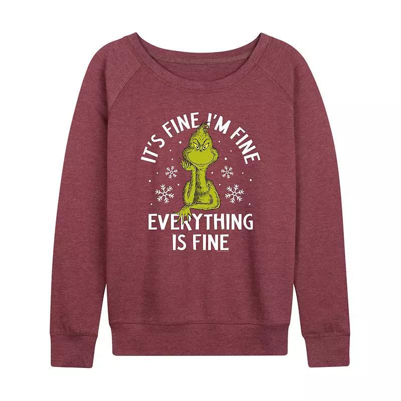 Women's Dr. Seuss Grinch It's Fine I'm Fine French Terry Long Sleeve Tee,  Product Image