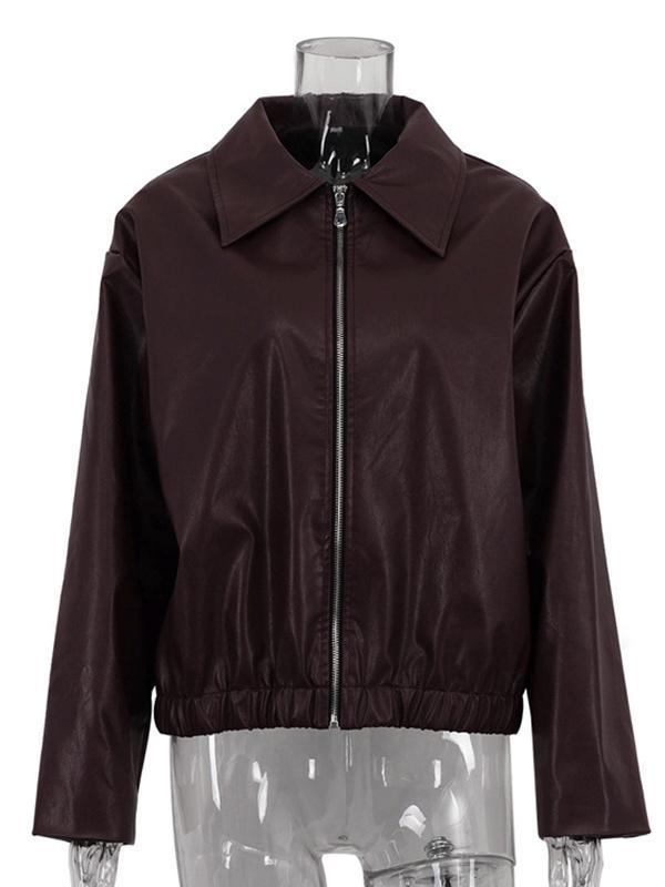 Long Sleeves Loose Elasticity Solid Color Zipper Lapel Jackets Outerwear Product Image