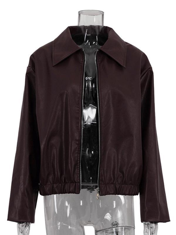 Long Sleeves Loose Elasticity Solid Color Zipper Lapel Jackets Outerwear Product Image