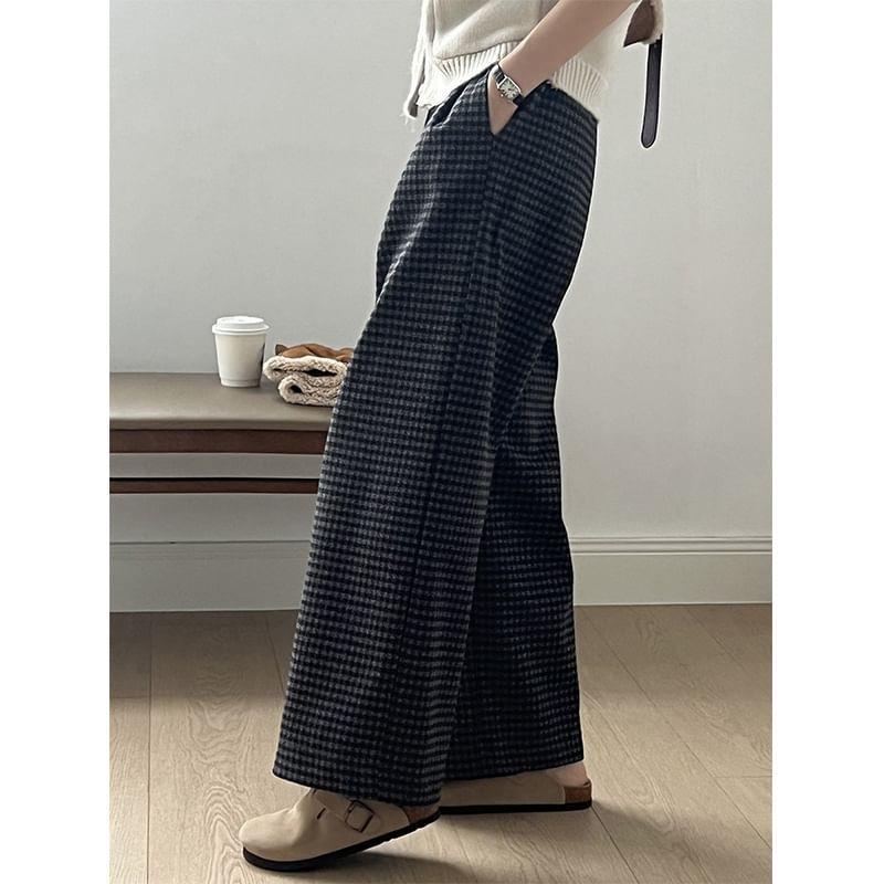 High Waist Plaid Wide Leg Pants Product Image