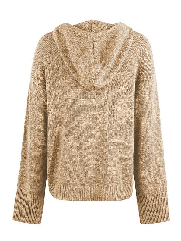 Wrap Buttoned Hooded Solid Color Cardigan Product Image